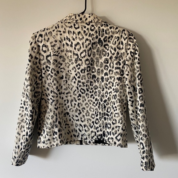 Vintage Gantos Black White Ivory Leopard Animal Print Zip Front Jacket Size 12 - Picture 2 of 7